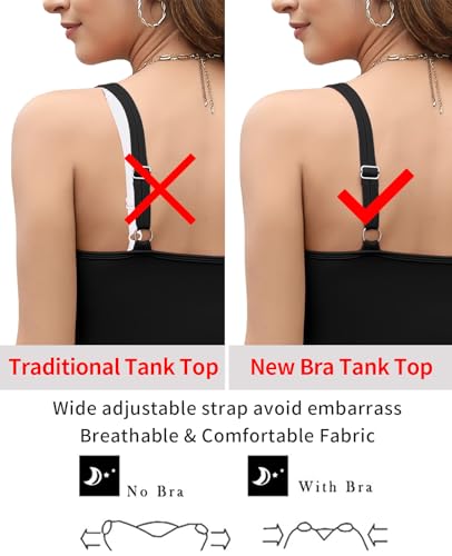 Image of V FOR CITY Women's Tank Top with Built in Bras Adjustable Wide Strap Padded Camisole Summer Cami Shirts
