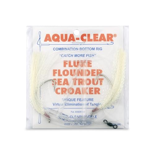 Aqua-Clear Hi-Lo Pearl Accent Hair Teaser Rig, Anzuelo Octopus de Níquel 3/0, Línea Mono de 40 lb, para Flounder, Fluke, Sea Trout y Croaker