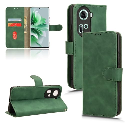 Étui à rabat Oppo Reno11 5G coque de protection antichoc en cuir PU vert avec porte-cartes