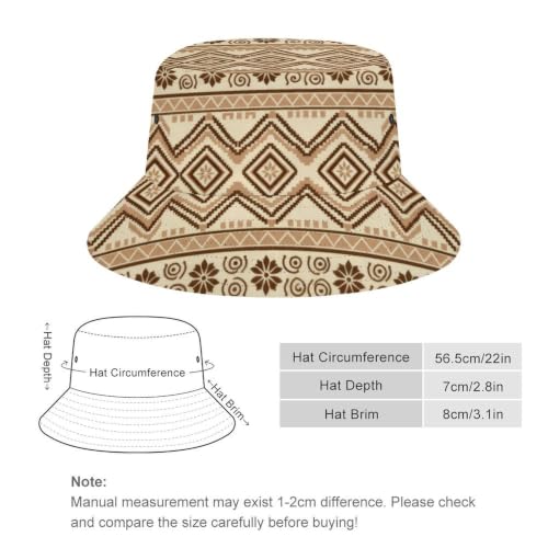 Men Women Sepia Floral Strip Border Tiered Diamond Triangle Navajo Tribal Bucket Hat Packable Foldable Summer Protection Durable Quick Twill Travel Gardening Outdoor Fisherman Cap - Image 2