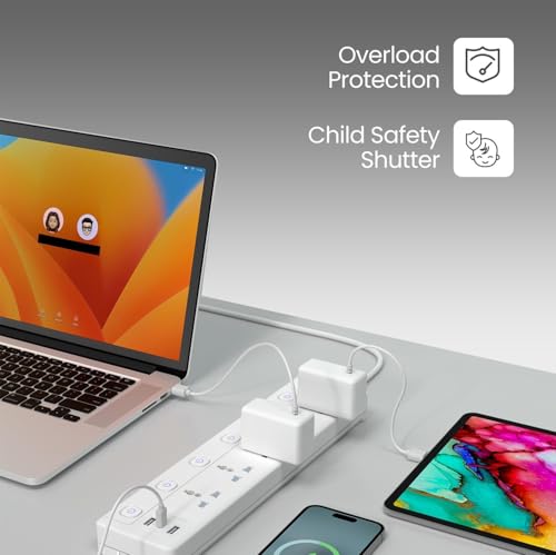 Image of 7-in-1 Power Strip with High Electrical Conductivity | 4 AC Extension Sockets, 2 USB Ports, Type-C Port | Extension Cord with UK Plug Spike Guard Protector for Home, Office, Kitchen, PC