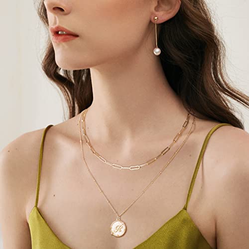 Mtmy Dainty Layered Initial Necklaces For Women, 14K Gold Plated Adjustable Paperclip Chain Necklace Personalized Engraved Letter Pendant Choker Necklace For Women Girls Jewelry Gifts Letter L #TOP1