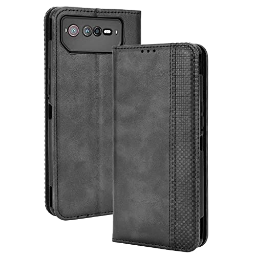 GOKEN Funda para ASUS ROG Phone 6/6 Pro Funda, Leather Folio Carcasa con Billetera, Magnética Premium PU/TPU Cuero FILP Case Cover con Soporte/Tapa Tarjetas (Negro)