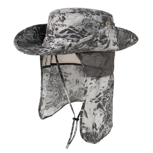 TOP-EX UPF 50 XXL Sonnenhut für große Köpfe Herren mit Nackenschutz breiter Krempe Sommer UV-Schutz Wandern Safari Hut wasserdichter Anglerhut Outdoor-Hut für Spaziergänge Schwarze Wasserringe XL/XXL