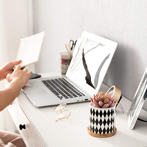 Dsben 3.2 Inch Succulent Plant Pots, Small Modern Flower Ceramic Planter Indoor With Bamboo Tray For Cactus, Herbs, Home, Set Of 3 (Plants Not Included) #TOP4