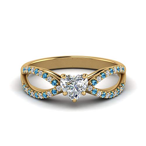 Image of 55Carat Choose Your Gemstone Reverse Pave Split Shank Diamond CZ Ring Yellow Gold Plated Heart Shape Split Shank Engagement Ring Minimal Modern Design Birthday Gift Wedding Gift US Size 4 to 12