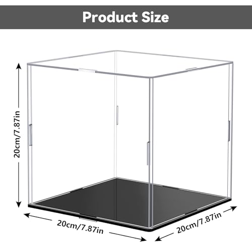 ZhouWei Acryl Vitrine, Klein Acryl Vitrine Schaukasten Transparent Staubdichte Display Case mit Schwarz Boden Acrylvitrine Display Box, für Actionfiguren Heimaufbewahrung Sammlerstücke (20×20×20 cm)