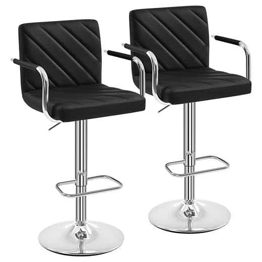 Yaheetech Juego de 2 Taburetes de Bar de Polipiel Sillas de Bar Giratorias de Altura Ajustable con Respaldo Reposapiés Reposabrazos para Bar Cocina Hogar Negro