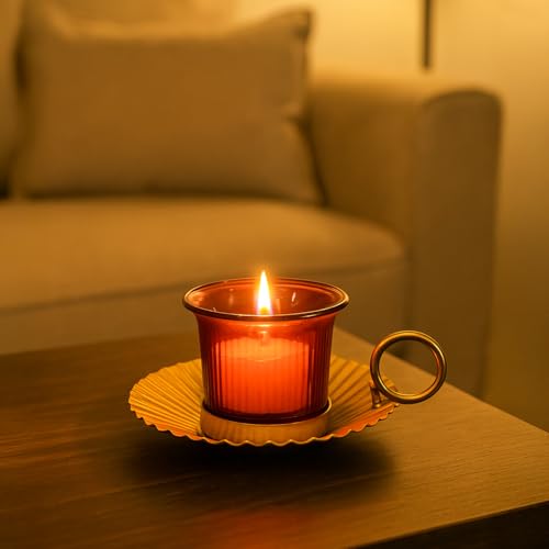 Image of MARKET 99 Metal+Glass Single Votive T Light Holder | for Diwali, Christmas, Birthday, and Wedding | Decorative Candle Holder for Home Decor & Festive Season | Golden & Red