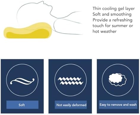Dioche Cooling Gel Memory Foam Neck Support Pillow with Wavy Line Design Ergonomic for Sleeping Removable Washable Cover Bed Pillow