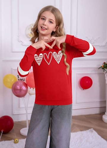 Image of Ithalt Kids Valentine Shirt Girls Valentines Shirts Cute Heart Graphic Long Sleeve Tee Tops 4-14y