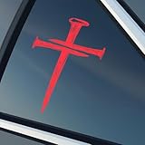 Premium Red Cross of Nails Christian Vinyl Decal – Religious Jesus Sticker for Cars, Trucks, Windows, Laptops | Faith Auto Decal Size 6x4 Inches (Red)