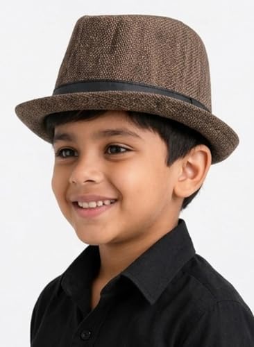 Image of BookMyCostume Brown Western Cowboy & Ballroom Style Hat| Fancy Dress Accessory for Dance, Stage Shows & Theme Parties For Kids