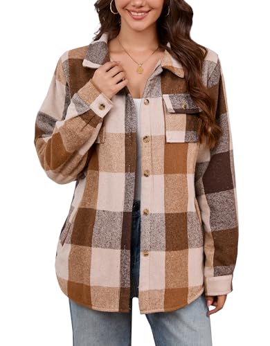 Elesuit Women's Sherpa Lined Flannel Shirt Jacket Plaid Button Down Jacket Coat for Women with Pocket2