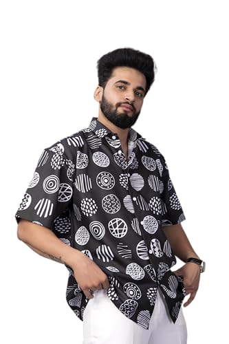 Image of Half Sleeve Relaxed Fit Men's Casual Shirt | Cotton Blend Oversized Shirts for Men Loose fit | Oversized Printed Shirts for Men | Men's Half Sleeve Relaxed Fit Shirt Fashion