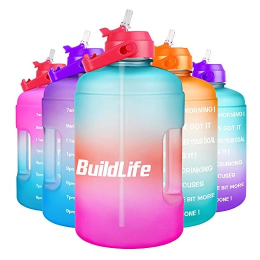 BuildLife 1 gallon vattenflaska - läckagesäker sugrörslock BPA-fri vattenkanna med tidsmarkör för att säkerställa att du dricker tillräckligt med vatten under dagen (grön/rosa gradient, 1 gallon)