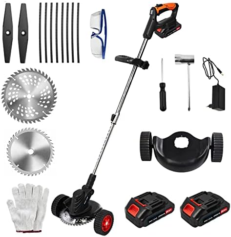 Cordless 3-in-1 Electric Weed Wacker With 2 Batteries & 23 Blades - Grass Trimmer, Brush Cutter & Lawn Mower
