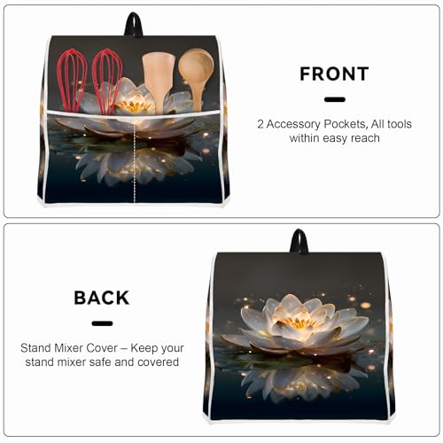 Image of Kitchen Dust Cover Compatible with 4.5 5 6 8 quart Stand Mixer, Kitchen Appliance Protective Covers with Top Handle and Pocket (Lotus, For All 6-8 qt Mixer)