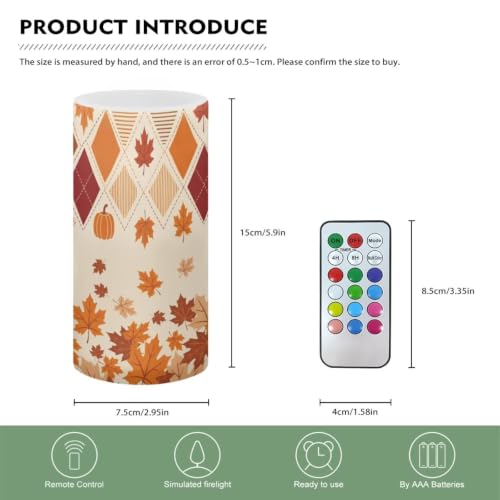 Image of Poceacles Fall Decoration LED Flameless Candles Battery Operated Candles with Remote Control Timer Flickering Wick Pillar Tealight for Home Outdoor Autumn Decor, Fall Maple Leaf Beige