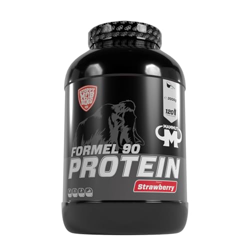 Mammut Nutrition Formel 90 Proteinpulver Strawberry – 3kg – 4-Komponenten Whey Protein Pulver mit Sojaproteinisolat, Milchprotein, Eiprotein & Vitamin B6 – 77% Eiweiß