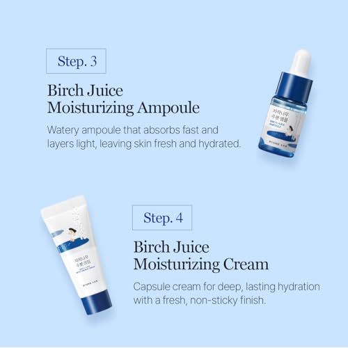 ROUND LAB Birch Juice Moisturizing Mini Kit, 4-Step Travel Size Skincare Set (Cleanser, Toner, Serum, Cream), Daily Skin Care Routine Trial Kit for Acne-Prone and Sensitive Skin, Stocking Stuffers - Image 6