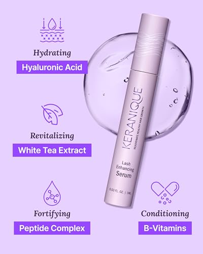 Keranique Lash Growth Serum - Eyelash Enhancer for Women with Thin & Brittle Lashes - Intense Boost for Long, Natural Eyelashes
