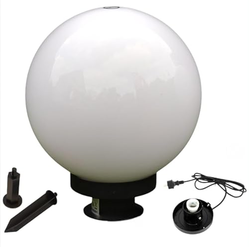 Dapo Kugel-Außen-Leuchte MARLON D:40cm weiß Erdspieß E27x1, IP44 Dekorationslampe Außengelände Rasen-Wegeleuchte