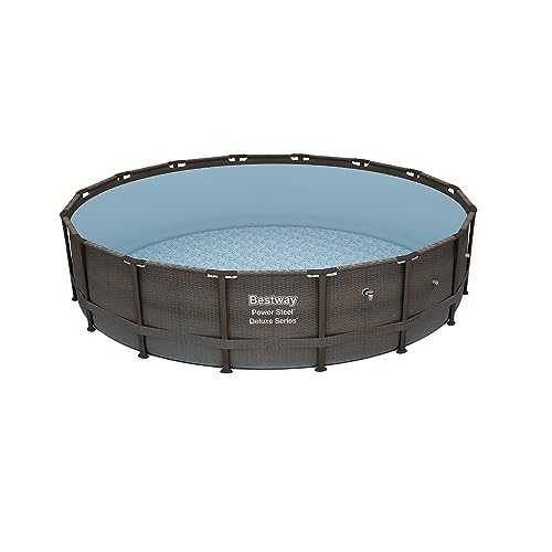 Bestway Power Steel 14’ x 42” Above Ground Pool, Round Metal Frame Outdoor Swimming Pool Set with Filter Pump, Ladder, and Cover, Brown