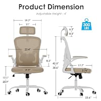 Ergonomischer Schreibtischstuhl aus Netzstoff mit Kopfstütze, bequemer Computer-Arbeitsstuhl mit hochklappbaren Armlehnen, verstellbare Lendenwirbelstütze für Büro, Arbeitszimmer, Schlafzimmer, – Ansicht 2