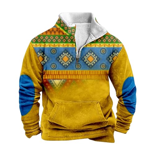 Generisch Patchwork Pullover Herren Ärmeln, Bedruckt, lässig, modisch, Stehkragen, halber Reißverschluss Seat Sweatshirt (Yellow, XXXL) Generisch Patchwork Pullover Herren Ärmeln, Bedruckt, lässig, modisch, Stehkragen, halber Reißverschluss Seat Sweatshirt (Yellow, XXXL)