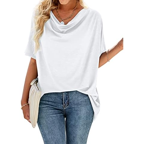 BeLuring Women Tops Casual Short Sleeve Tops Solid Casual Basic Longline Tee White 18 20 Cover