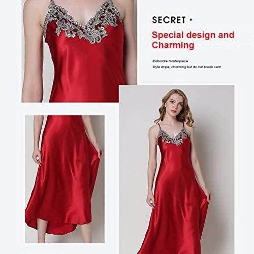 ASHER FASHION 2 Piece Women Satin Nightgowns and Robe Set Sexy Lace Silk Slip Dress Long Chemise Nightdress Sleepwear - Image 4