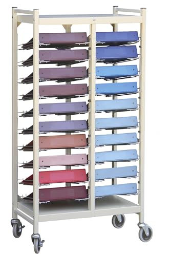 American Made Medical Chart Organizer Rack on Wheels, Welded Steel Frame, Coated Wire Shelves (Beige, 20 Binder Capacity (2.75