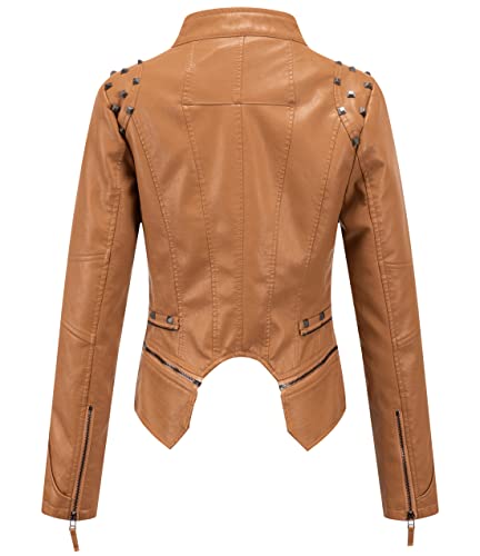 chouyatou Women's Fashion Studded Perfectly Shaping Faux Leather Biker Jacket