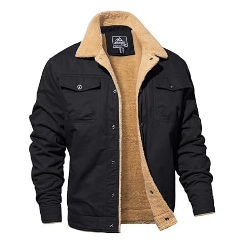 MAGNIVIT Men's Trucker Jacket Winter Thicken Coat Warm Fur Collar Cargo Jacket Black Cover