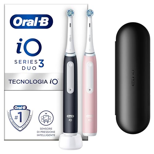 Oral-B Spazzolino Elettrico Ricaricabile iO 3 Rosa e Nero, 2 Spazzolino Elettrico Oral B, 2 Testine...