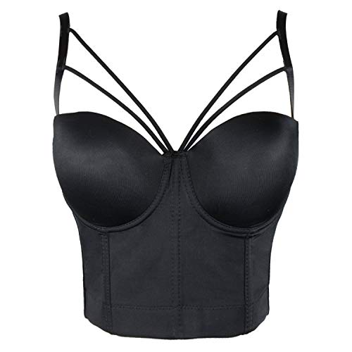Ellacci Women's Sexy Cut Cross Strappy Gothic Bustier Tops Caged Cropped Top Black Medium #TOP2