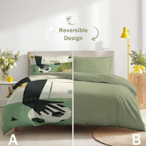 Funda nórdica de fútbol para evitar arrugas en cama doble de microfibra verde moderna 5