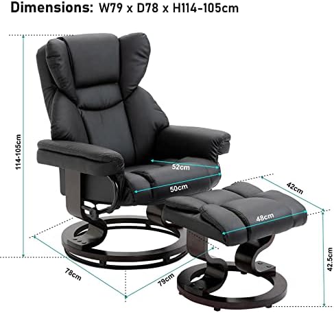 Recliner Chair With footstool, Recliner Armchair Upto 160kg Weight Capacity 135° Reclining Swivel Sofa Chair Ergonomic Couch Bed With UK FR Foam, Tilting & Lock Mechanism For Living Room (Black)