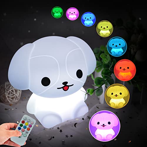 Image of Night Lights Dog Silicone Bedside lamp for Children, Baby Nursery Light Decorative Lamps Decompression Light - Break Resistant /Eye Caring /Adjustable Brightness & Color /Time Setting - Medium