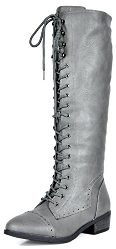 DREAM PAIRS Women s Vine Grey Faux Fur Knee High Riding Combat Boots Size 9.5 M US