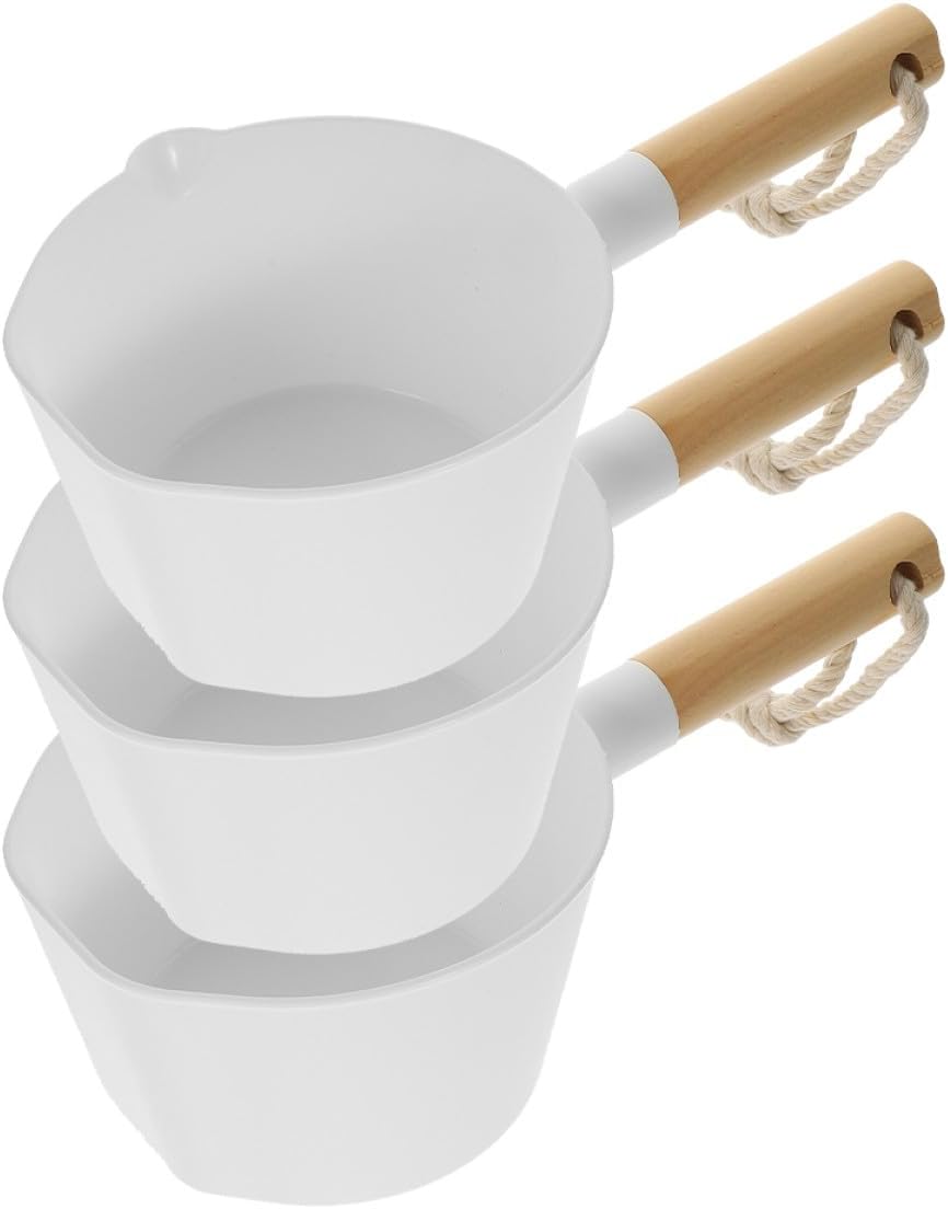 Kichvoe 3pcs Long Handle Wooden Water Ladle Set, Kitchen Water Scoop with Ergonomic Grip, Large Plastic Bath and Soup Dipper for Cooking and Household Use