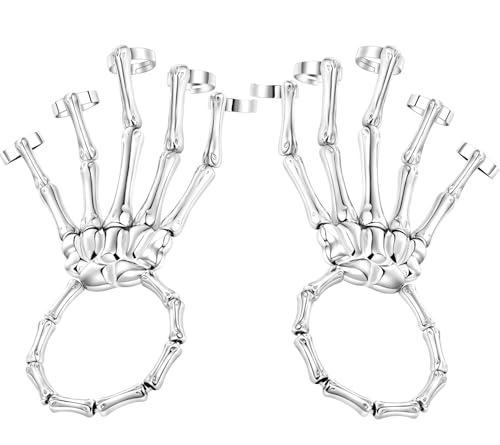 Image of LAKIYOYO 4pcs Halloween Skull Skeleton Hand Bracelet with Ring Punk Wristband Skull Fingers Hand Bracelet Skeleton Ring Hallowmas Gifts Jewelry