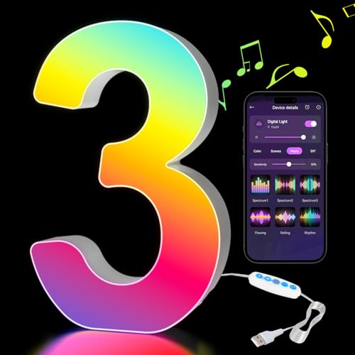 Kangtaixin LED Zahlen Lampe 0-9, Leuchtzahlen Geburtstagsdeko mit USB-Netzteil, APP-Kontrolle, Dimmbar, Dekoration für Bar Mitzvah, Weihnachten Deko, Neujahr, Hochzeit Party Valentinstag - Zahlen 3 Kangtaixin LED Zahlen Lampe 0-9, Leuchtzahlen Geburtstagsdeko mit USB-Netzteil, APP-Kontrolle, Dimmbar, Dekoration für Bar Mitzvah, Weihnachten Deko, Neujahr, Hochzeit Party Valentinstag - Zahlen 3