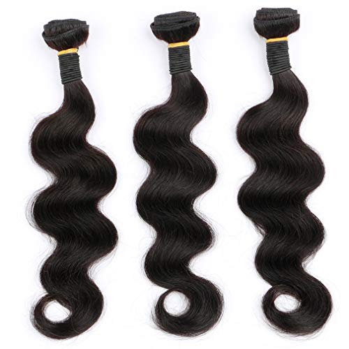3 Bundles of Body Wave Human Hair 28 inches Brazilian Body Wave Virgin Hair Extensions 10A grade Remy Human Hair (50 gram/bundle,total 150 gram) Natural Black