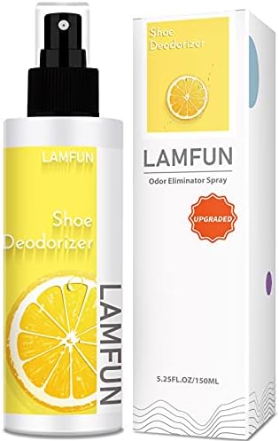 Shoe Deodorizer Spray, Lamfun Natural Odor Eliminator for Smelly Feet, Shoes and Gym Bags, Foot Deodorant Fights Odor, Lemon Fragrance, 150ml