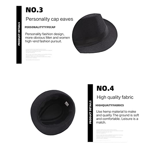 Urteryser Cappello Fedora, Tesa Corta, Cappello Fedora, Tinta Unita, Spiaggia, Estate, Cappello Da Sole, Accessorio Ganster, Nero , 29.00 * 23.00 * 10.00CM - 7