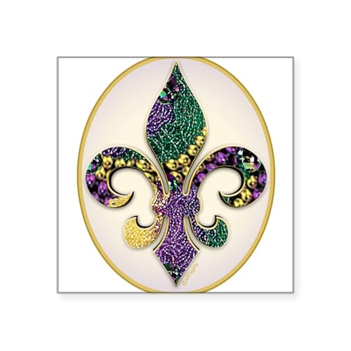 CafePress Fleur De Lis Mardi Gras Beads Oval Sticker Square Bumper Sticker Car Decal