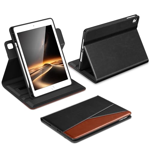 DTTO for iPad 6th / 5th Generation 9.7 Inch (2018/2017), iPad Air 2 / Air 1 Case, 360 Degree Rotating Premium Leather Folio Stand Cover with Pencil Holder, Black Brown by DTTO - Used condition - US$25.32