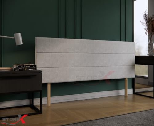 STOREX Plush Fabric Extra Padded Headboard For Divan Bed Bedroom Furniture Size 2Ft 6 Inch/ 3Ft / 4Ft / 4Ft 6 Inch / 5Ft / 6Ft - 20 Inch Height (Silver, 20inch Height 5 FT King)